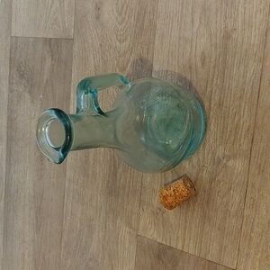 Vintage MOD DEP Decanter Oil Syrup Vinegar Blue tinted Bottle w/ Cork Top handle